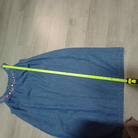 Only Necessities Denim Jumper Overall Modest Dress Embroidery Floral Medium - Picture 5 of 7